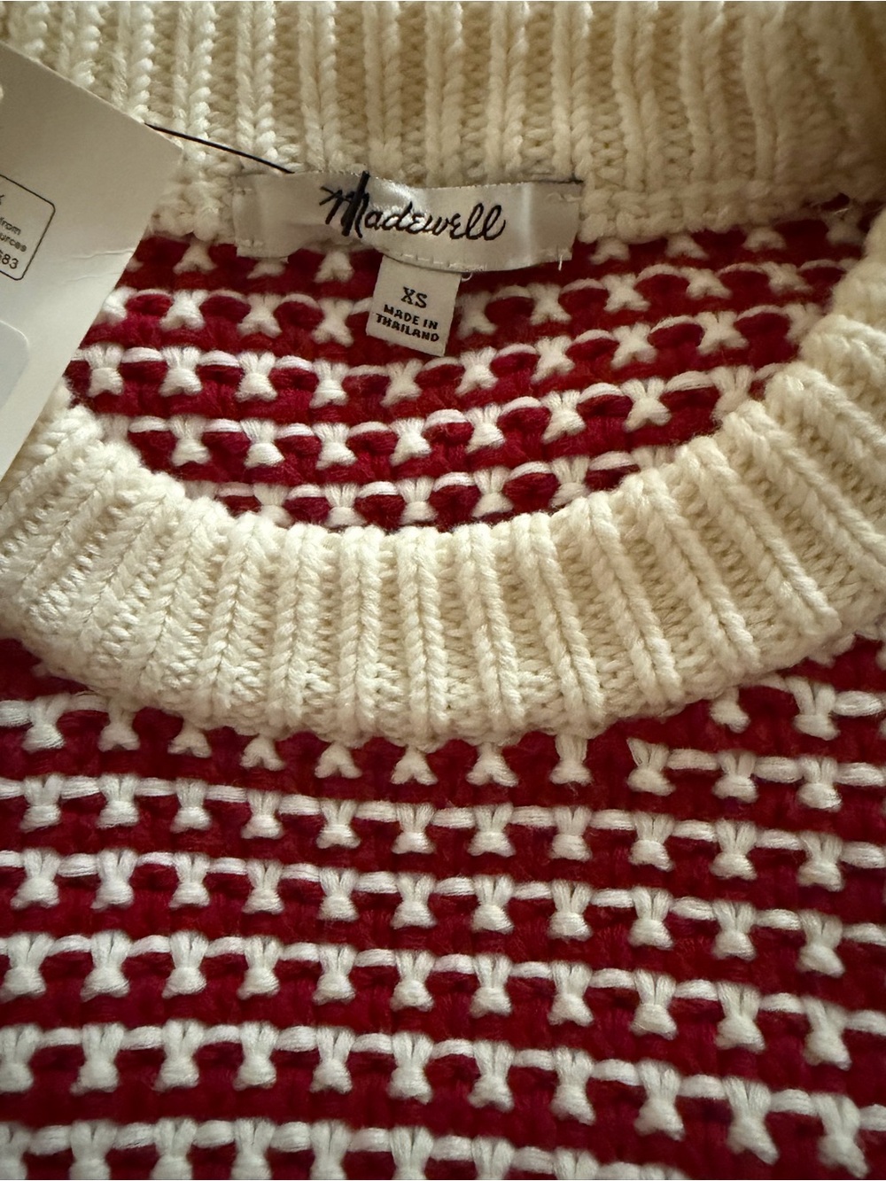 Madewell Crewneck Houndstooth Knit Sweater in Red and Cream - Picture 8 of 10